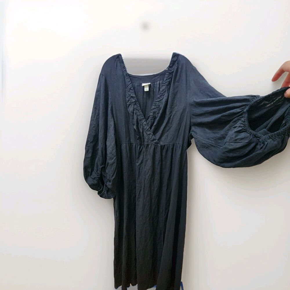 Ava & Viv Black linen maxi dress Balloon long sleeve 3X faux wrap lagenlook